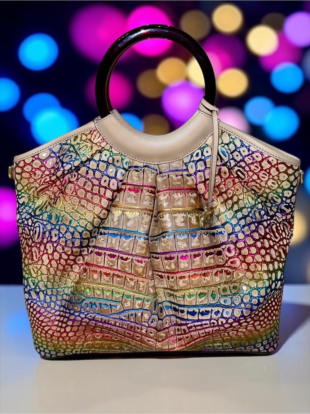 New Brahmin Leather RENATA Hobo Bag, Metallic Celebration Germaine